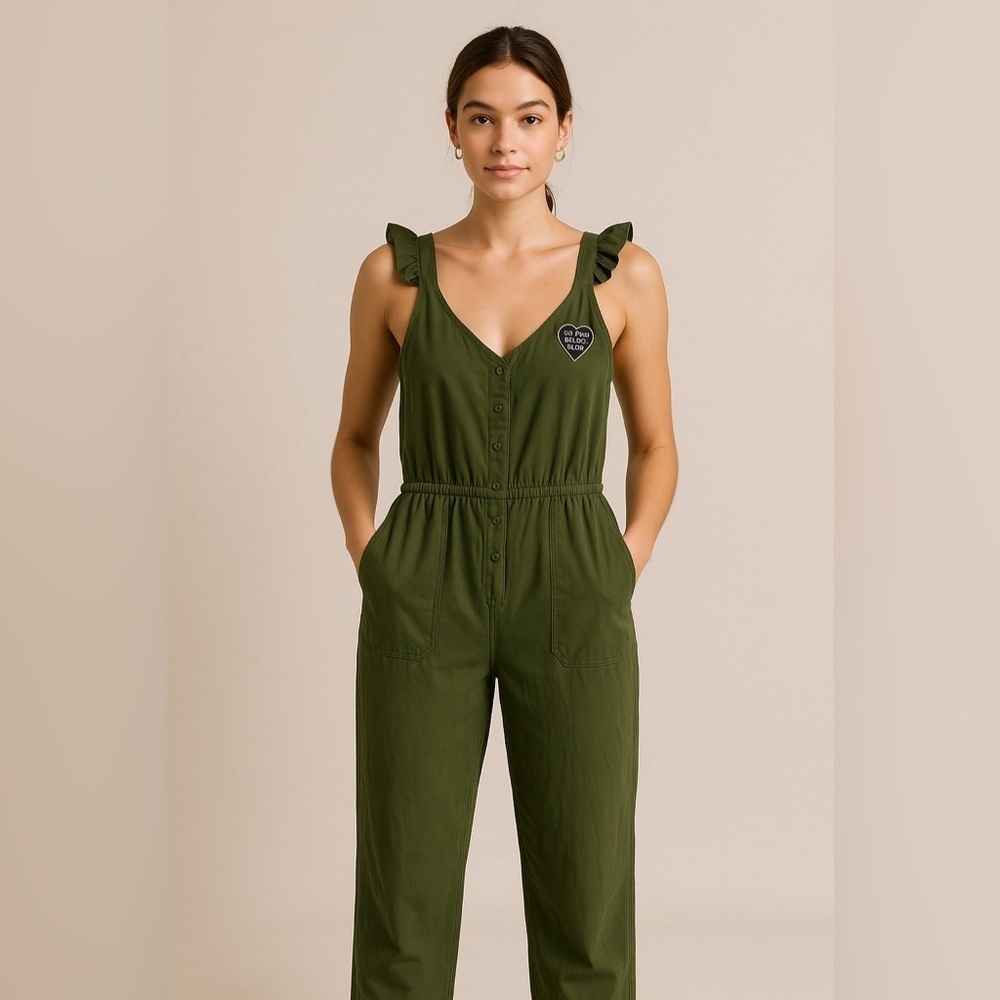 Saturday Morning Pancakes Green Cotton Jumpsuit L Boho Grunge Lagenlook